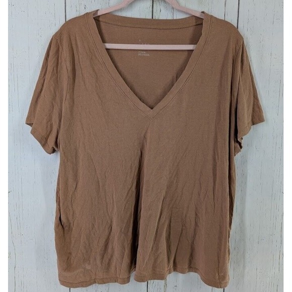 a new day Tops - A New Day Size XXL‎ Brown Cotton V Neck Short Sleeve Womens Top